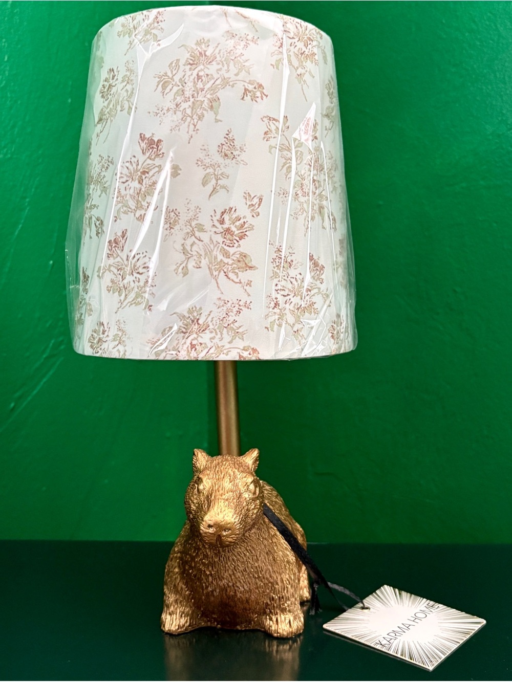 Karma Home Gold Capybara Lamp Small Figurine Statue Floral Shade Desk Table Cute